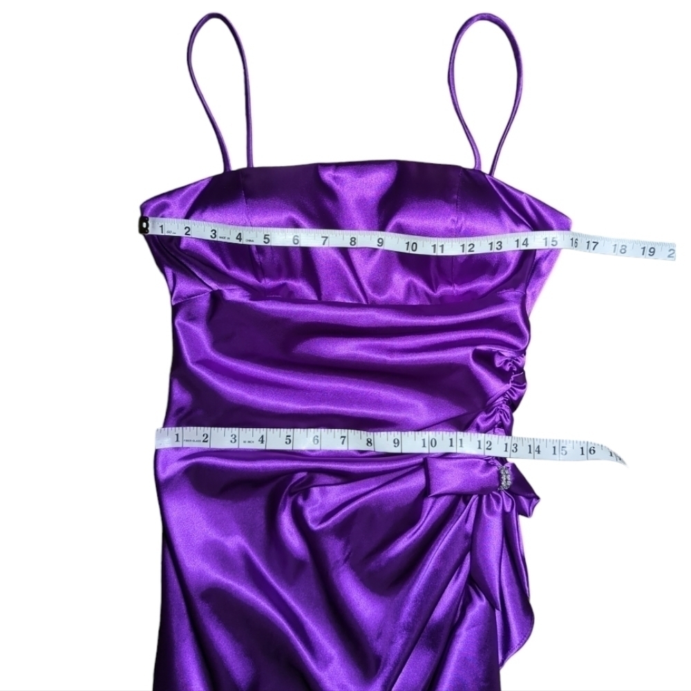 Vintage Blondie Nites Purple Ruched Bow Slip Dress Size 9 Jr / S - Picture 8 of 11